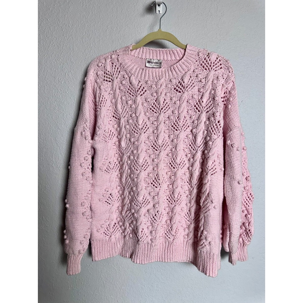 Legendary Sweater‎ Women's Large Pink Popcorn Cable Knit Grandmacore CozyCore